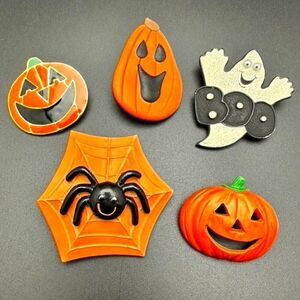 Fall Halloween Jackolantern Pumpkin Spider Ghost Boo Brooch Pin lot